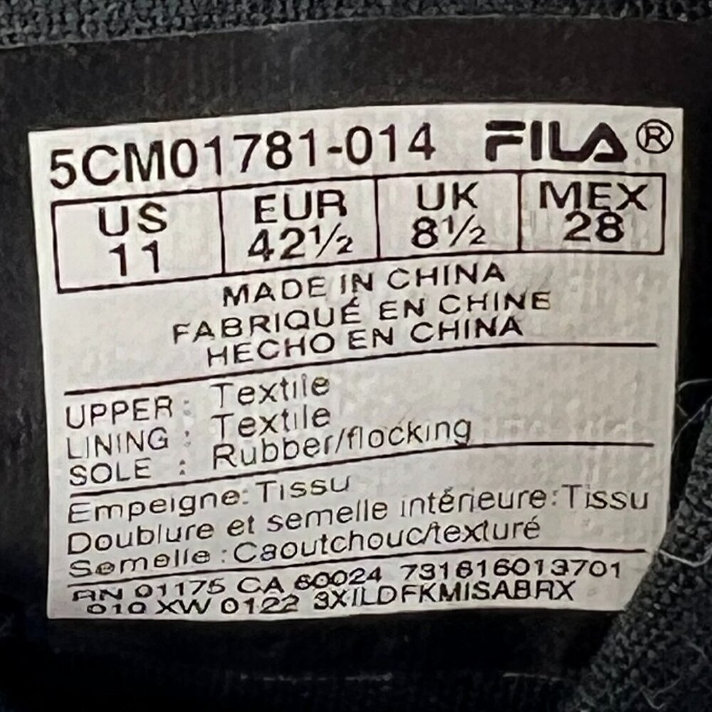 Fila Womens 5CM01781-014 Black Hi Top Canvas Lace Up Size 11 Casual Sneakers - Picture 9 of 9